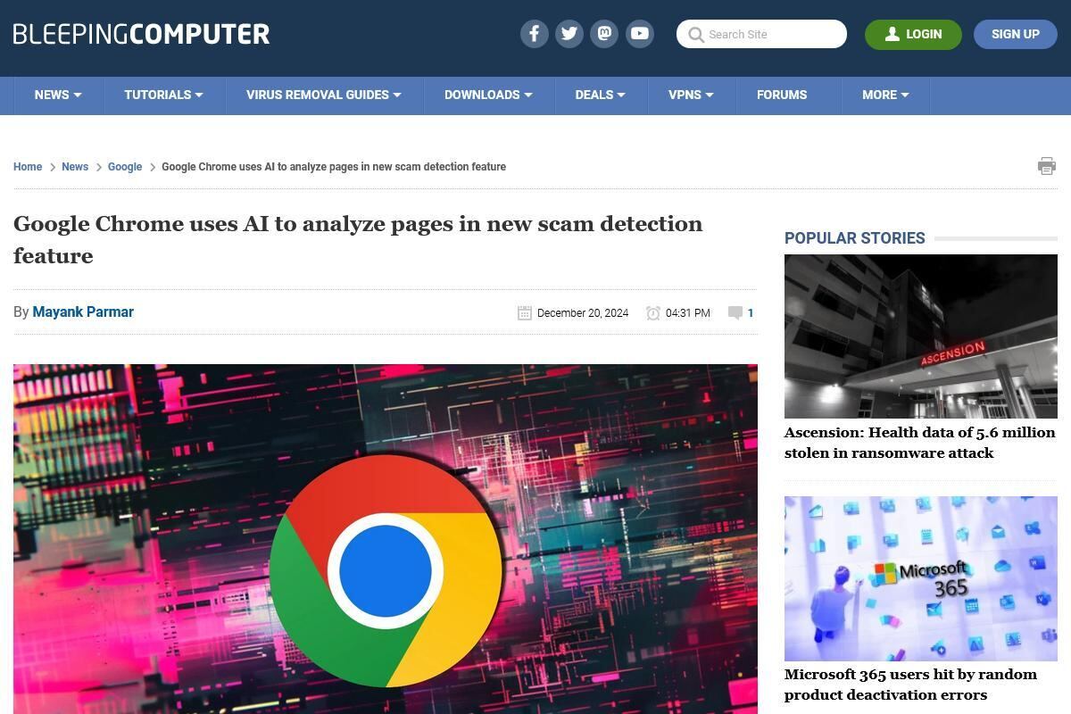 Google Chrome uses AI to analyze pages in new scam detection feature