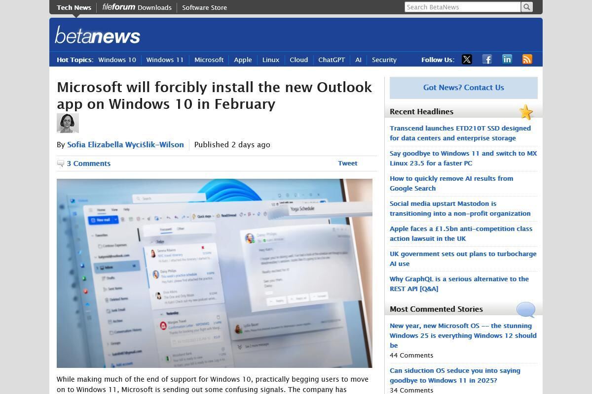 Microsoft will forcibly install the new Outlook app on Windows 10 in February