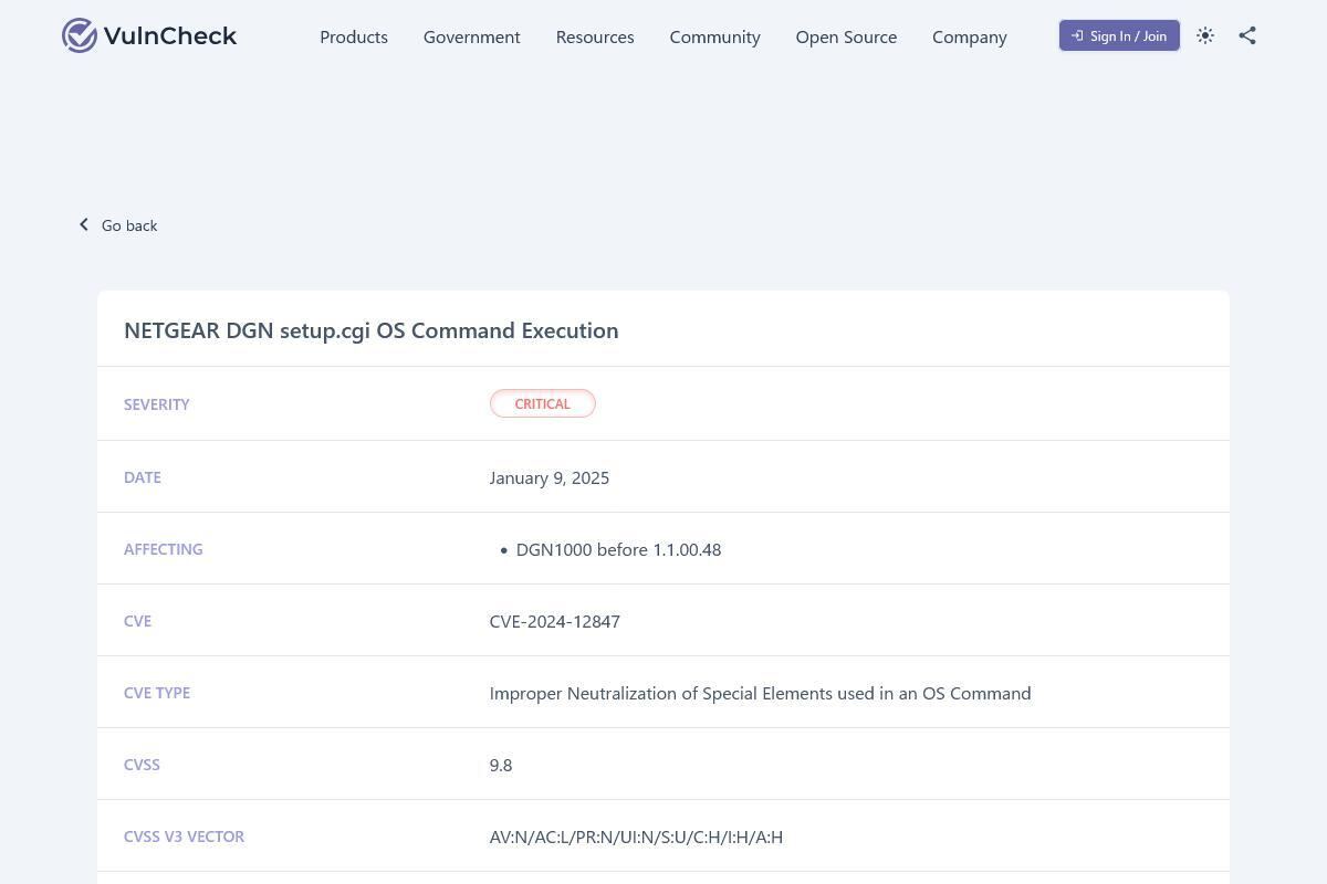NETGEAR DGN setup.cgi OS Command Execution｜VulnCheck Advisories