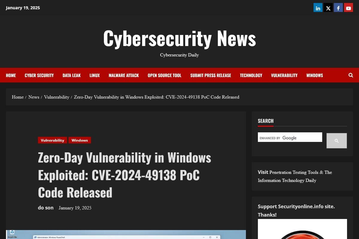 Zero-Day Vulnerability in Windows Exploited: CVE-2024-49138 PoC Code Released