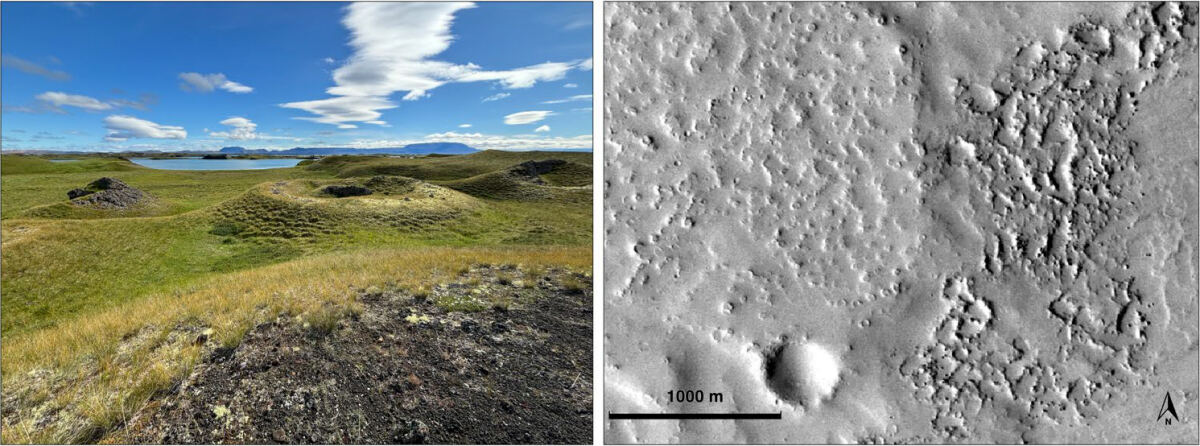 地球上と火星で見られるルートレスコーン