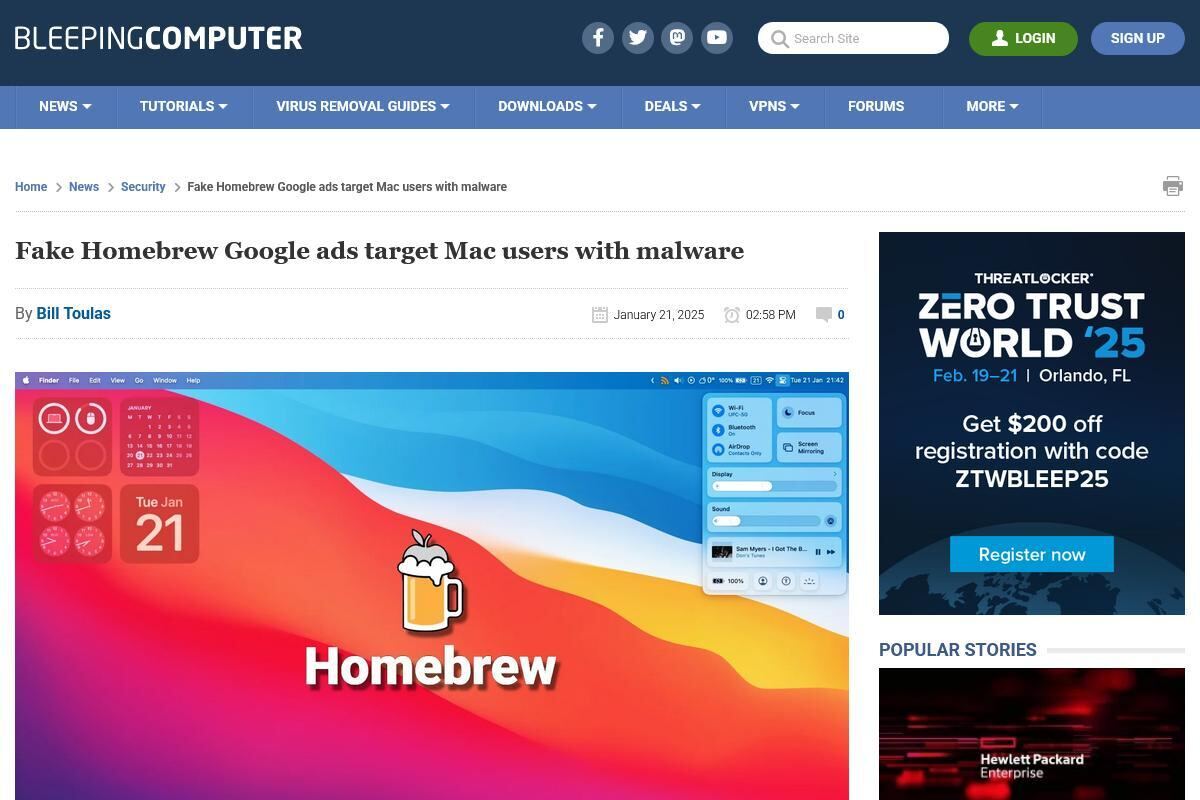 Fake Homebrew Google ads target Mac users with malware