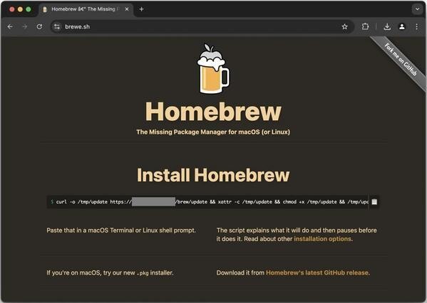 Homebrewの偽サイト - 引用：Ryan Chenkie氏のXへの投稿