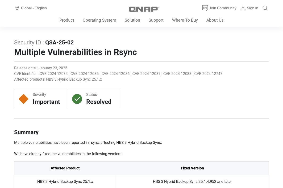 Multiple Vulnerabilities in Rsync - Security Advisory｜QNAP