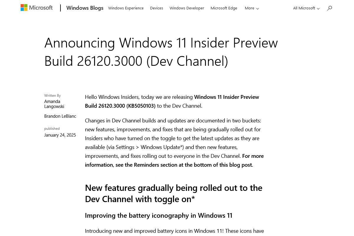 Announcing Windows 11 Insider Preview Build 26120.3000 (Dev Channel)｜Windows Insider Blog