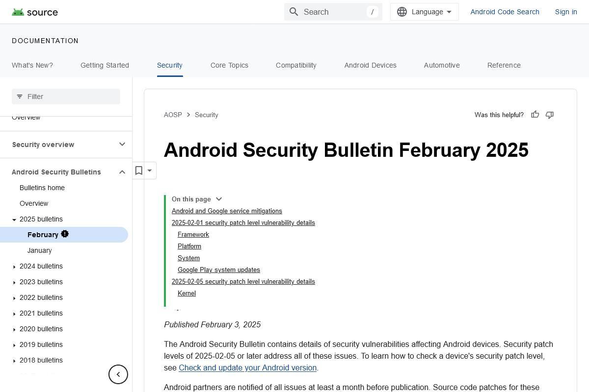 Android Security Bulletin February 2025 ｜ Android Open Source Project