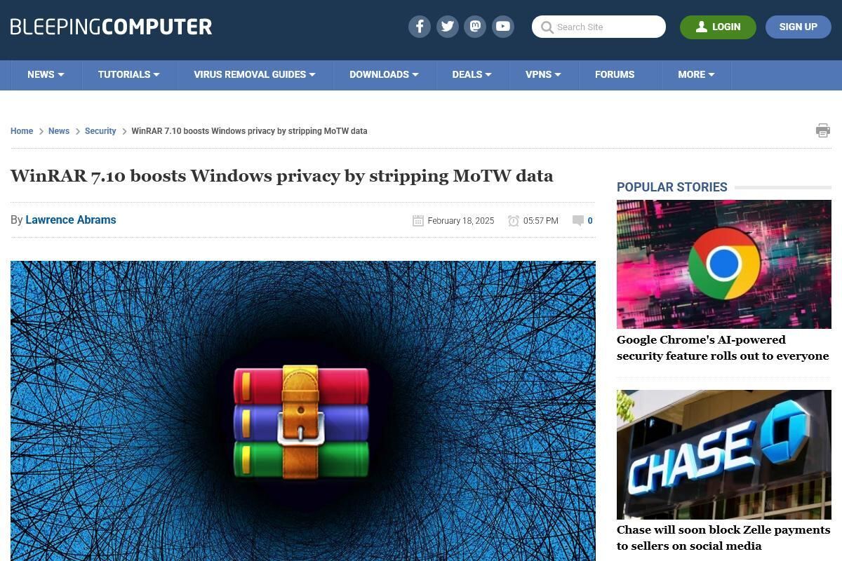 WinRAR 7.10 boosts Windows privacy by stripping MoTW data
