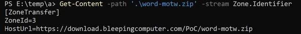 MoTWマークに保存された参照元URLの例 - 引用：Bleeping Computer