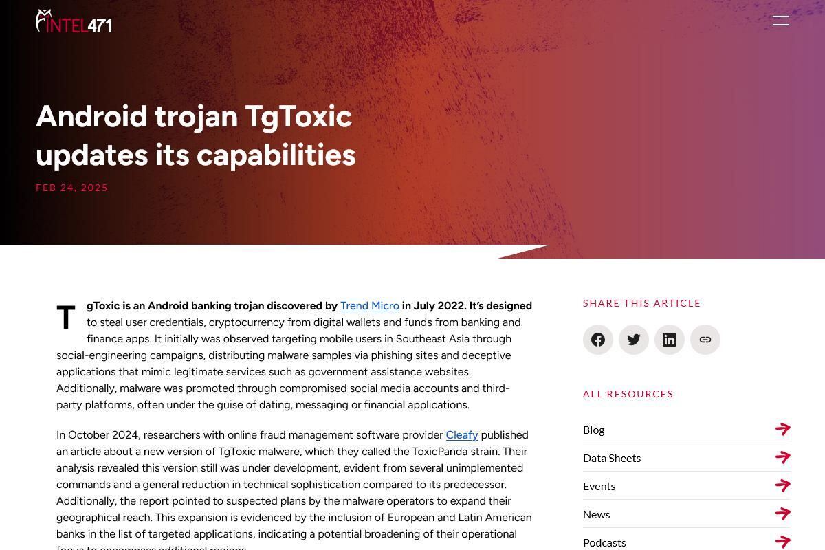 Android trojan TgToxic updates its capabilities｜Intel 471