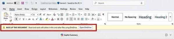 OneDriveへのバックアップを促す通知の例 - 引用：Microsoft