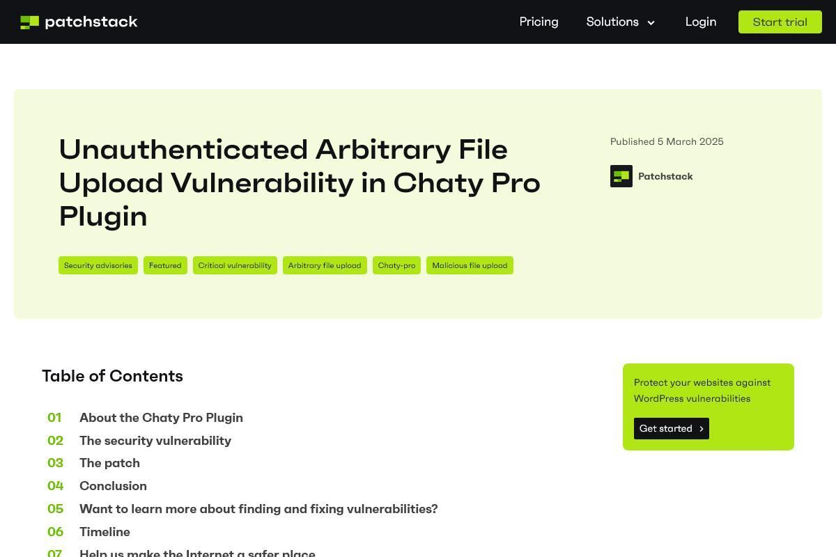 Arbitrary File Upload Vulnerability Patched in Chaty Pro Plugin