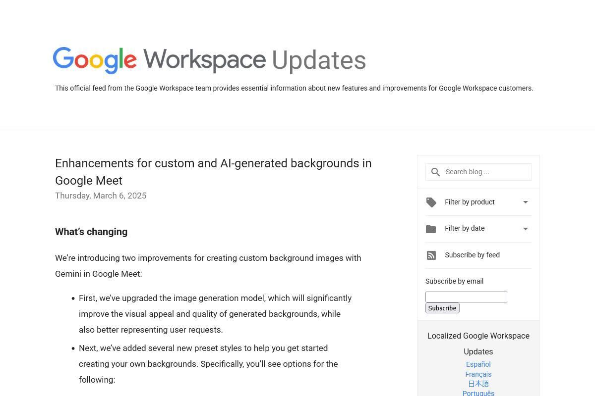 Google Workspace Updates: Enhancements for custom and AI-generated backgrounds in Google Meet