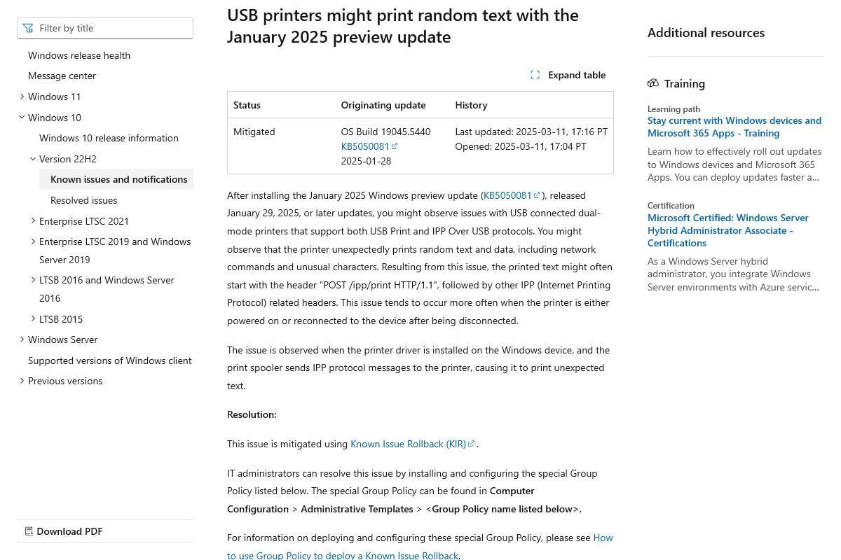 Windows 10、version 22H2 known issues and notifications｜Microsoft Learn