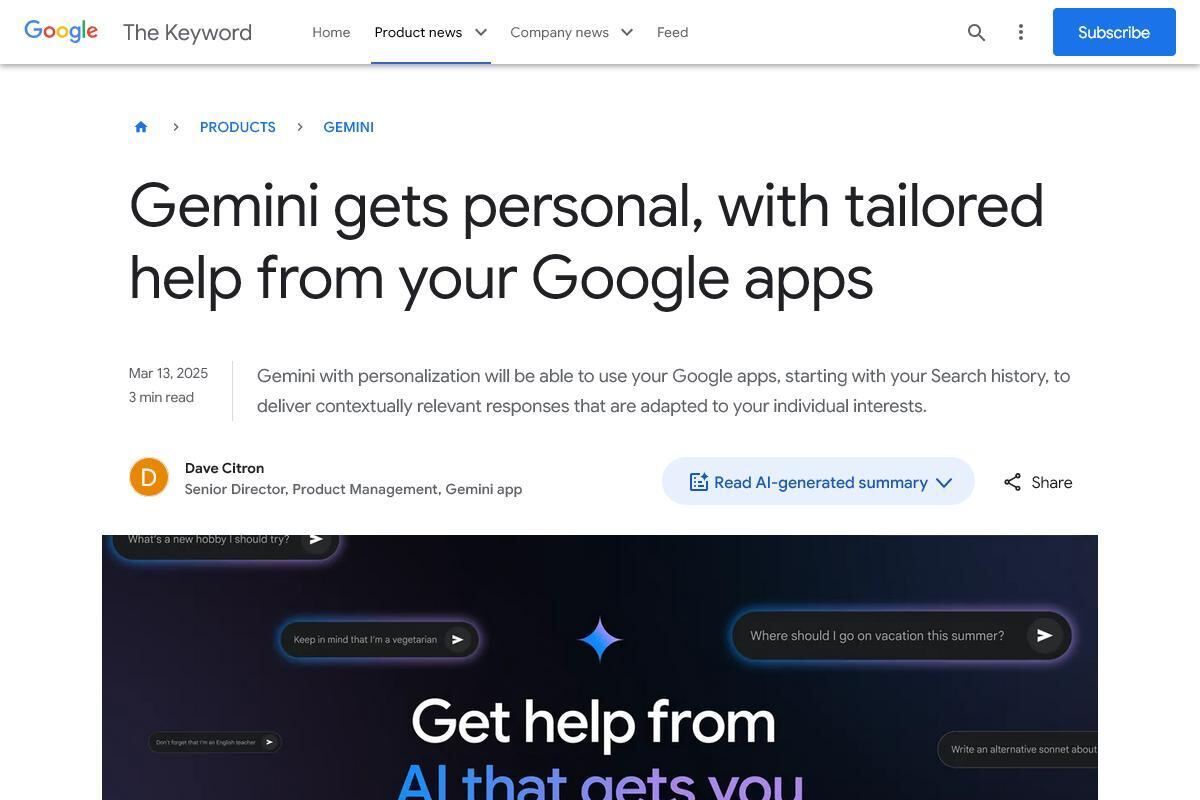 Introducing Gemini with personalization