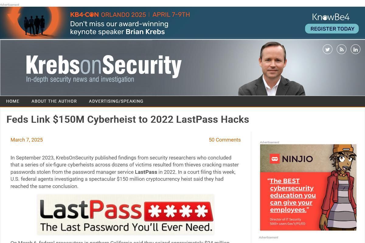 Feds Link $150M Cyberheist to 2022 LastPass Hacks – Krebs on Security