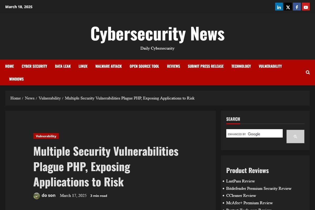 Multiple Security Vulnerabilities Plague PHP、Exposing Applications to Risk