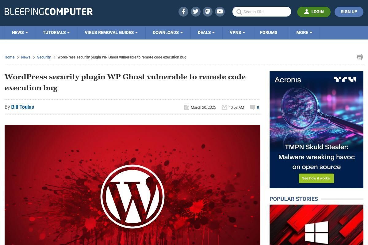 WordPress security plugin WP Ghost vulnerable to remote code execution bug