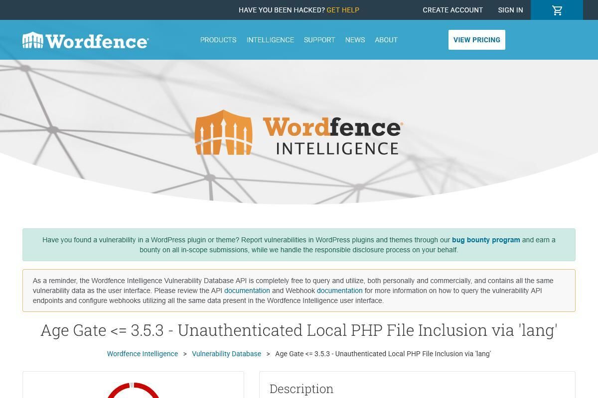 Age Gate <= 3.5.3 - Unauthenticated Local PHP File Inclusion via 'lang'