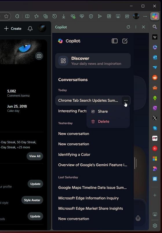 Edgeのサイドバーに表示されたCopilotの会話ログ - 引用：Leo Varela氏のXへの投稿