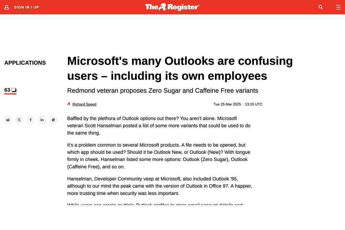 Microsoft's many Outlooks are confusing users and employees • The Register