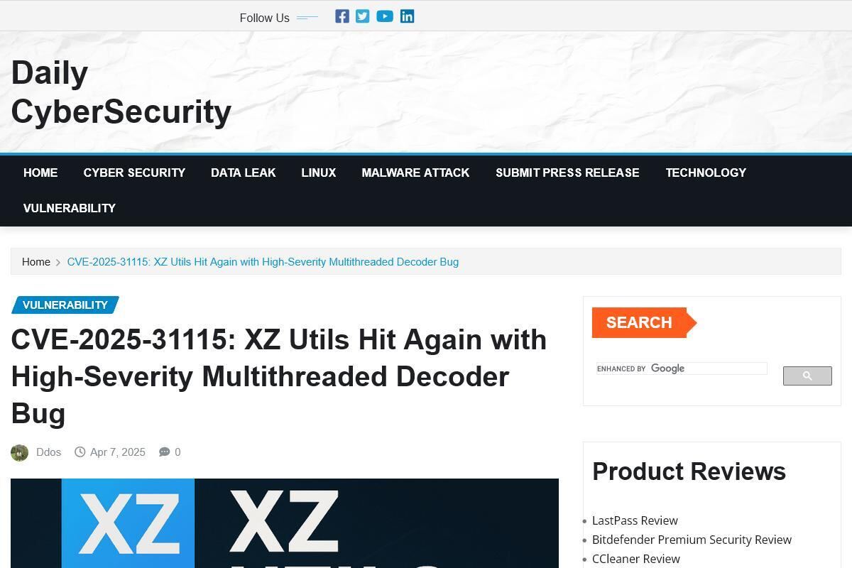 CVE-2025-31115: XZ Utils Hit Again with High-Severity Multithreaded Decoder Bug