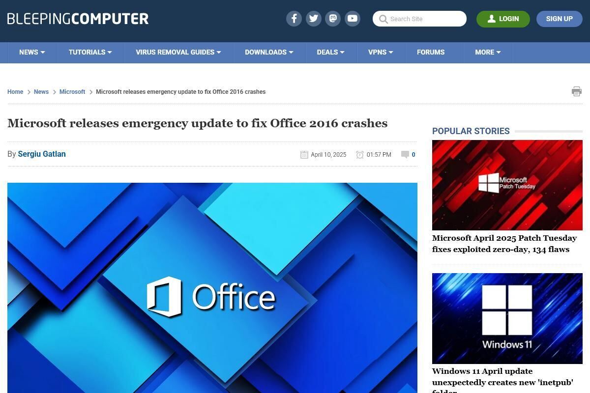 Microsoft releases emergency update to fix Office 2016 crashes