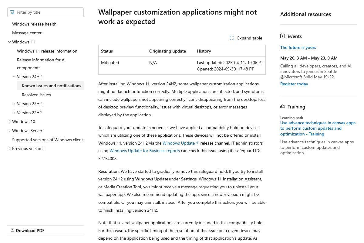 Windows 11、version 24H2 known issues and notifications｜Microsoft Learn