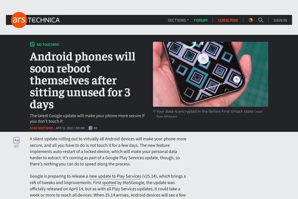 Android phones will soon reboot themselves after sitting unused for 3 days - Ars Technica