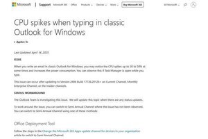 OutlookにCPU負荷が上昇する不具合