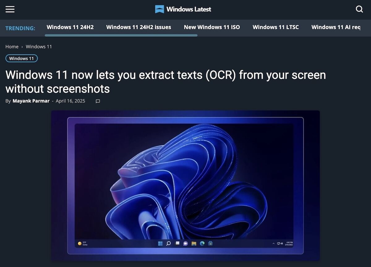 Windows 11 now lets you extract texts (OCR) from your screen without screenshots