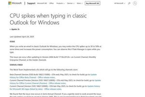 OutlookのCPU負荷が上昇する不具合、Wordチームが修正