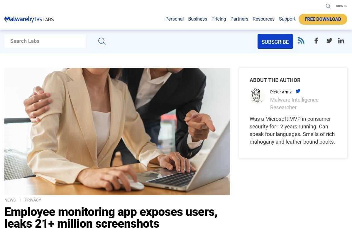 Employee monitoring app exposes users、leaks 21+ million screenshots｜Malwarebytes