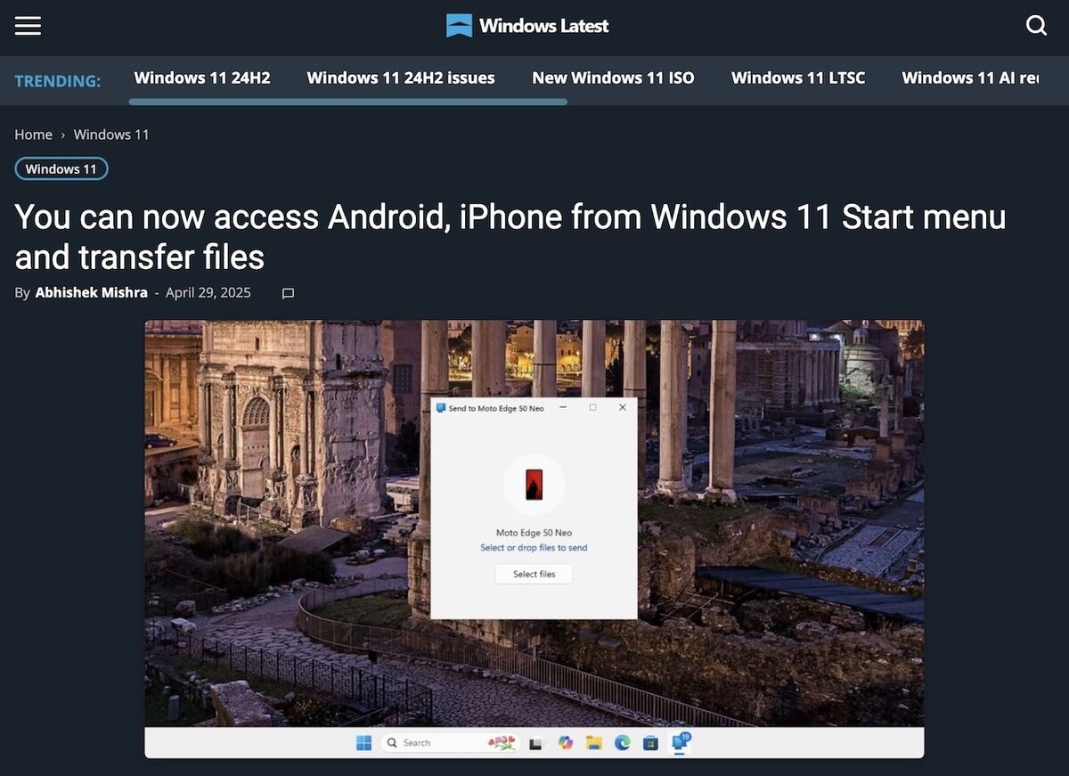 You can now access Android、iPhone from Windows 11 Start menu and transfer files