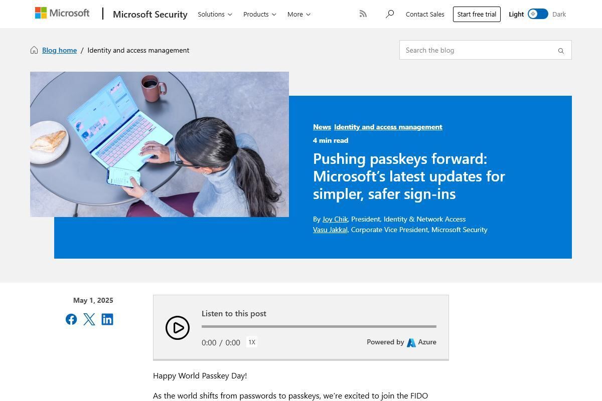 Pushing passkeys forward: Microsoft’s latest updates for simpler、safer sign-ins｜Microsoft Security Blog