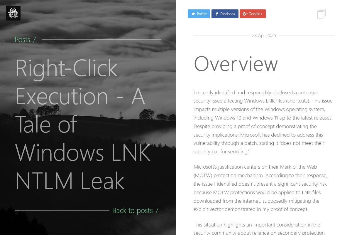 Right-Click Execution - A Tale of Windows LNK NTLM Leak – Security Research