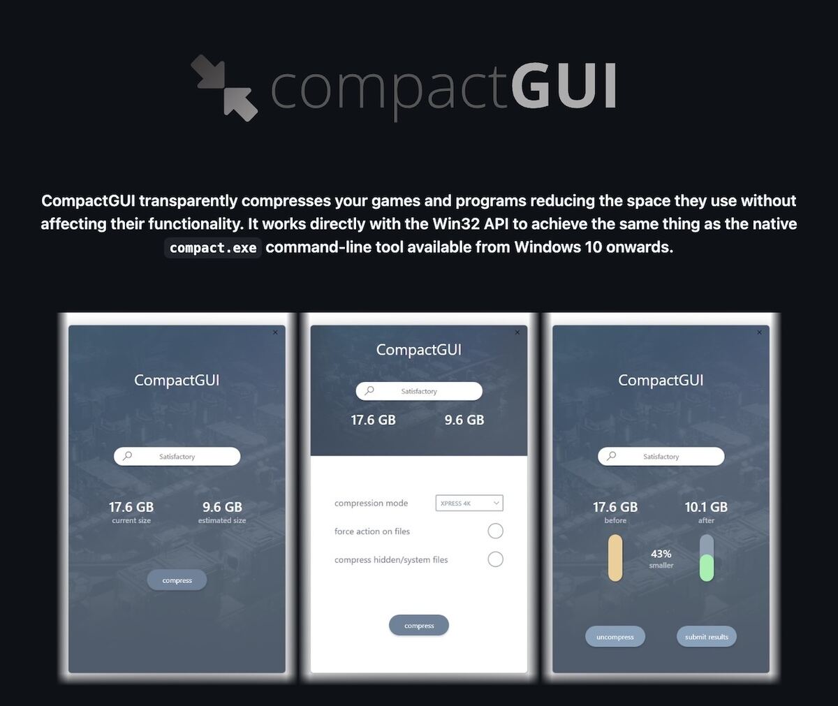 Windows標準の圧縮技術をベースにした「CompactGUI」