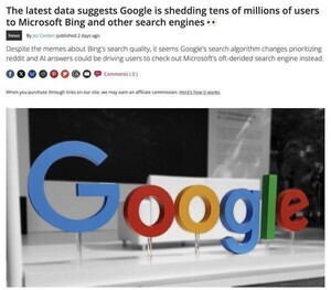 BingがGoogleから数千万のユーザー獲得、反トラスト訴訟が影響か