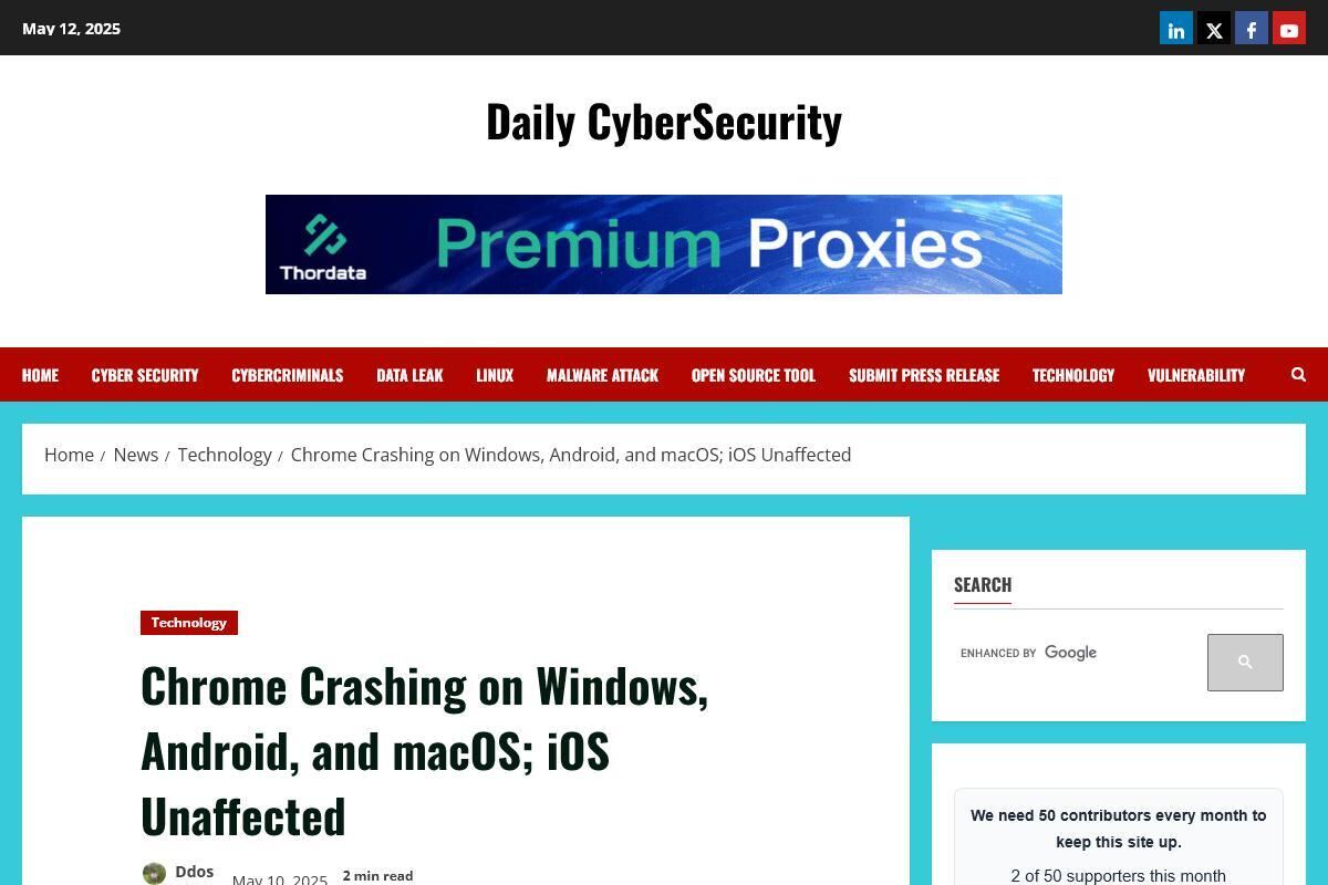 Chrome Crashing on Windows、Android、and macOS; iOS Unaffected
