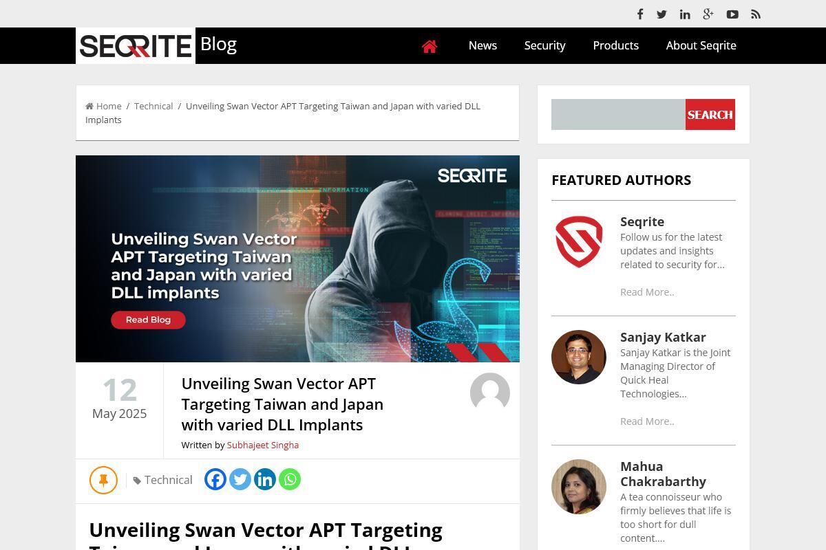 Swan Vector APT: Targeting Taiwan & Japan with DLL Implants