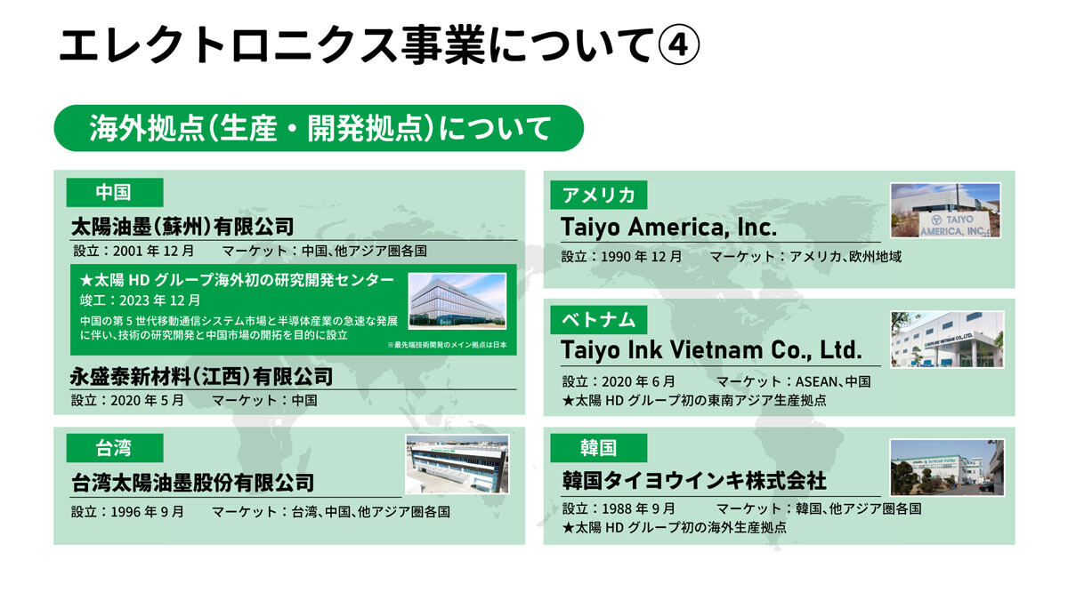 エレクトロニクス事業における国内外の生産・開発拠点