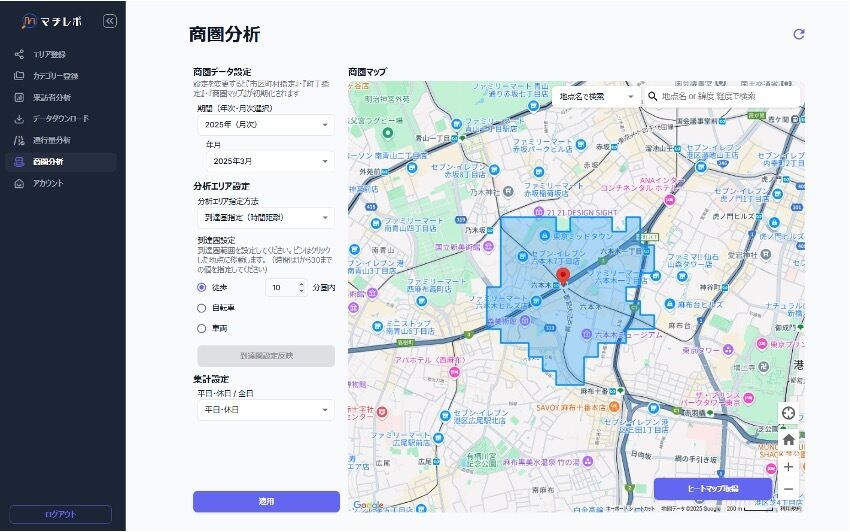 新たな「商圏分析機能」では、ユーザーが指定したエリア内における滞在者のデータをグラフ形式で表示できる