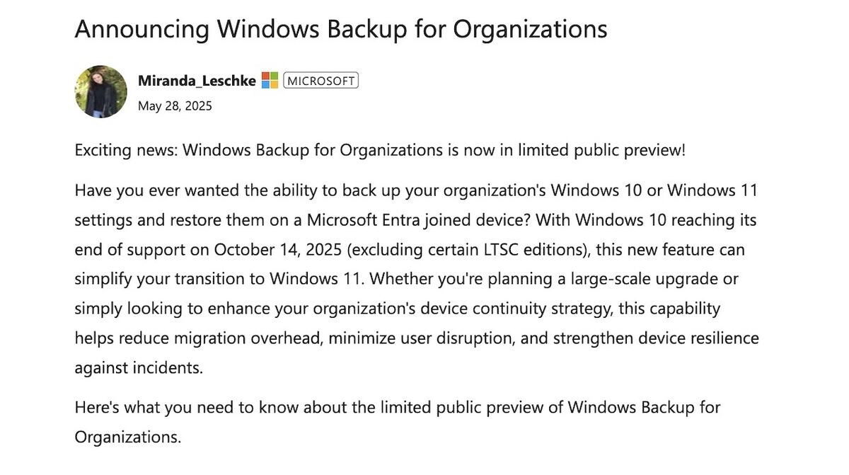 Announcing Windows Backup for Organizations