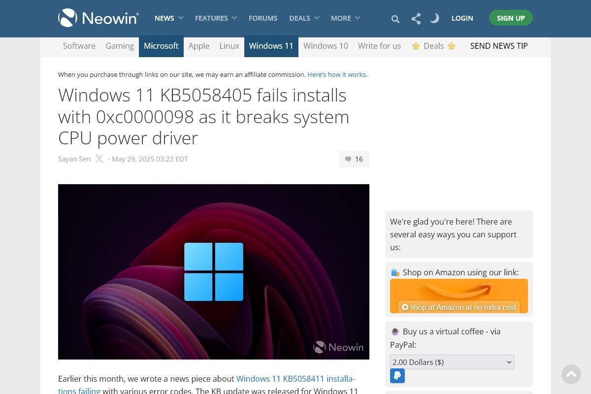 Windows 11 KB5058405 fails installs with 0xc0000098 as it breaks system CPU power driver - Neowin
