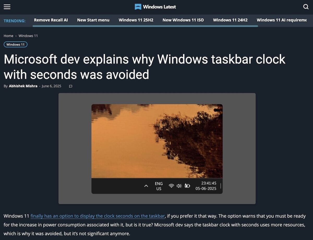Microsoft dev explains why Windows taskbar clock with seconds was avoided