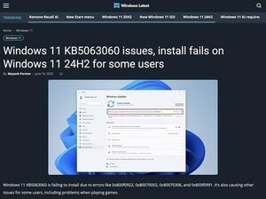 Windows 11 24H2、緊急の更新プログラム「KB5063060」でも不具合続出