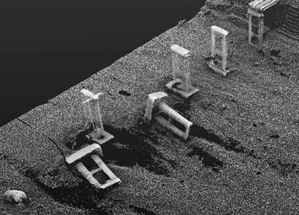 3D計測された水没・倒壊している橋脚