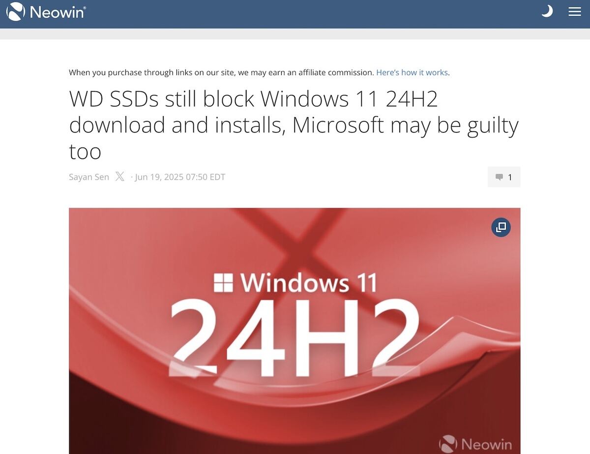 WD SSDs still block Windows 11 24H2 download and installs、Microsoft may be guilty too - Neowin