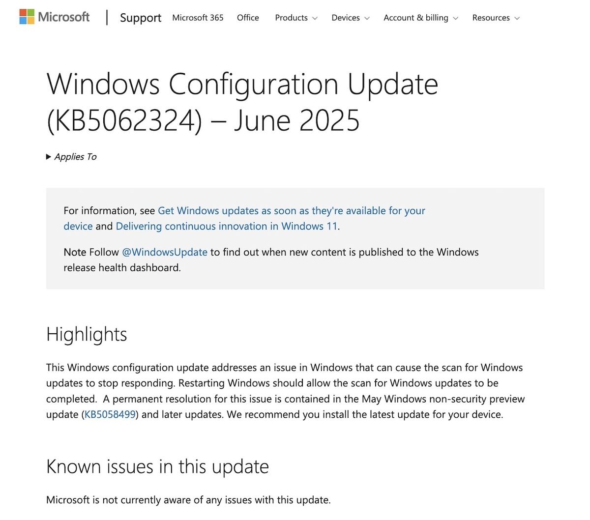 Windows Configuration Update (KB5062324) – June 2025 - Microsoft Support