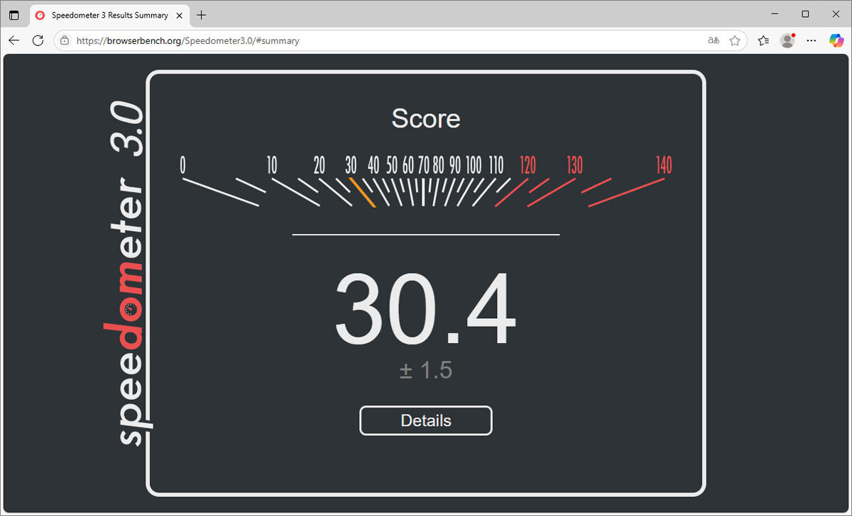 DELL Pro 13 PremiumでのSpeedmeter 3.0実行結果。スコアは「30.4」