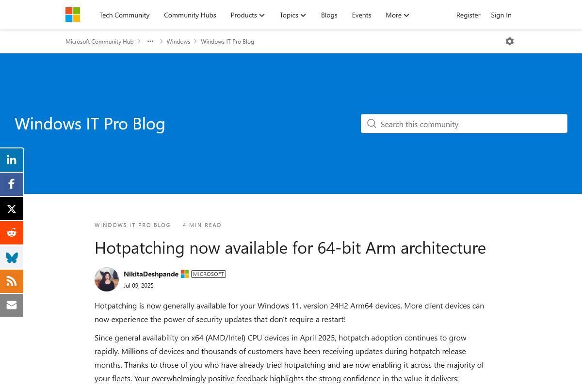 Hotpatching now available for 64-bit Arm architecture - Windows IT Pro Blog